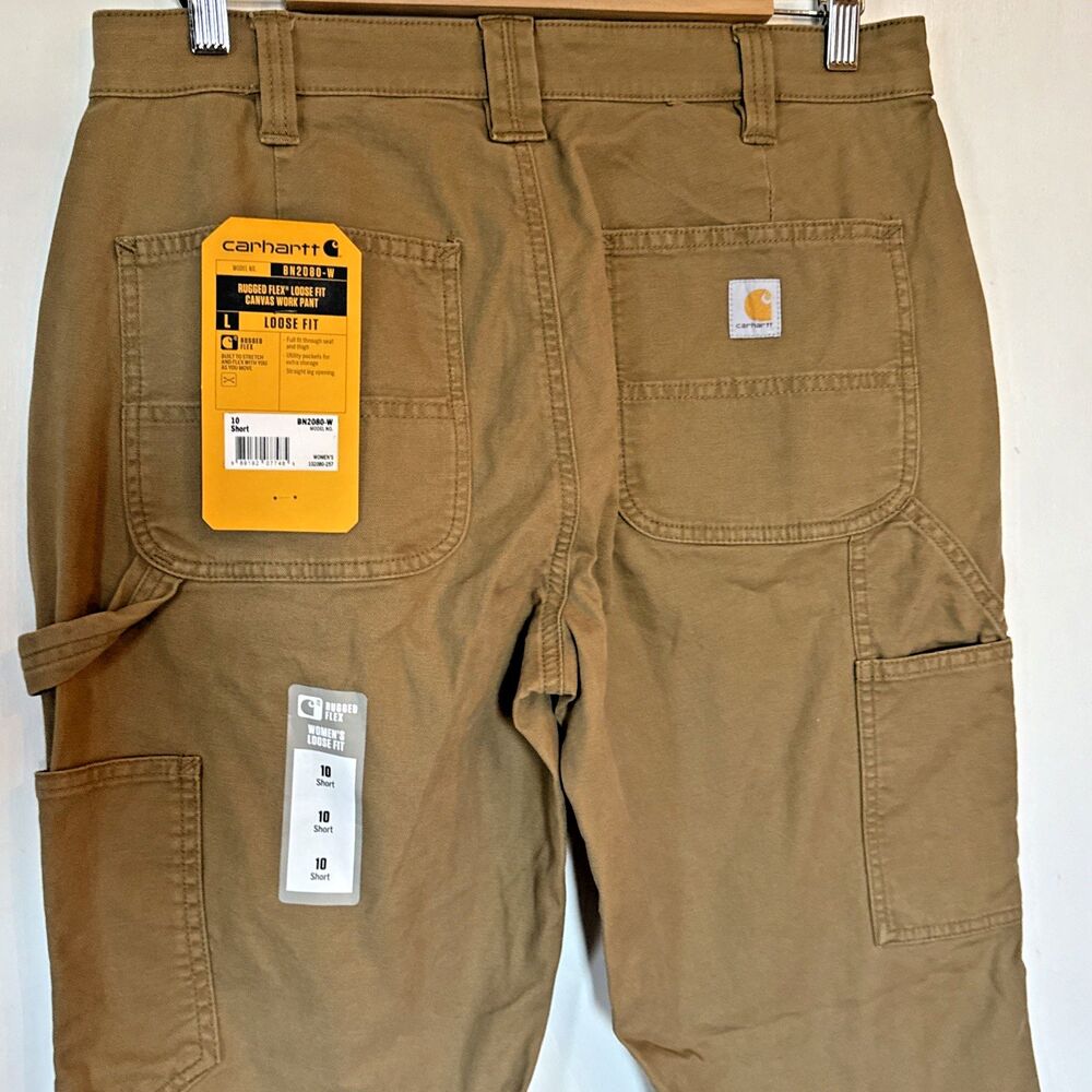 NWT Carhartt Rugged Flex Loose Fit Canvas Pants Brown BN2080-W Women's 10 Short - Picture 2 of 10